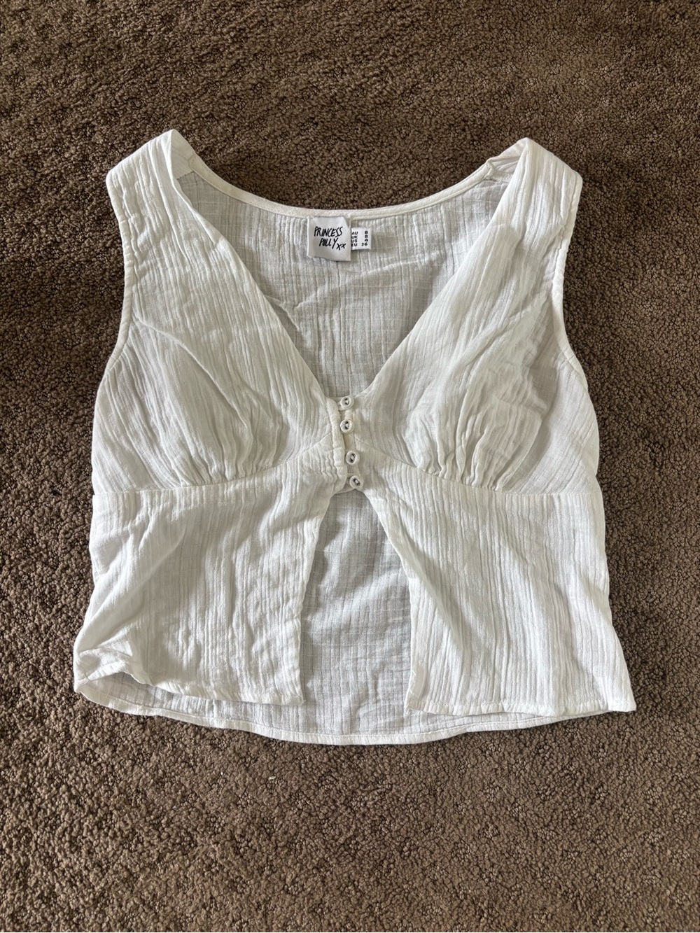 Princess Polly Ivory Button-Front Ruched Crop Tank